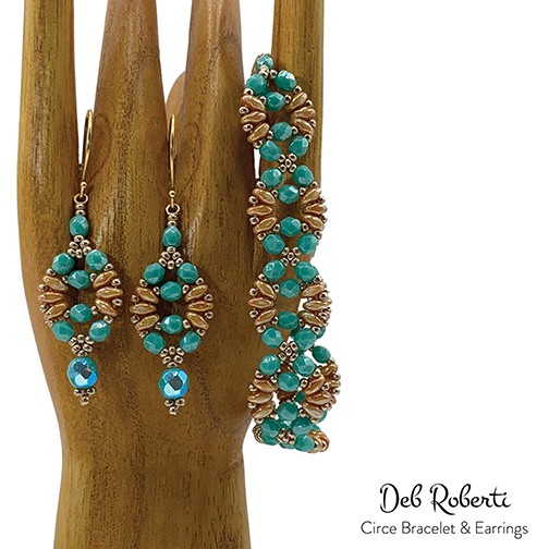 Circe Bracelet & Earrings, SuperDuo and crystal design by Deb Roberti