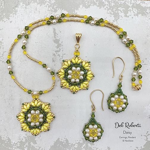 Daisy Earring, Pendant & Necklace designed by Deb Roberti