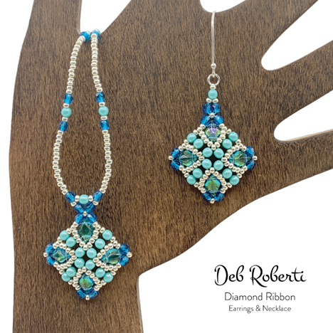 Diamond Ribbon Earrings and Necklace, design by Deb Roberti
