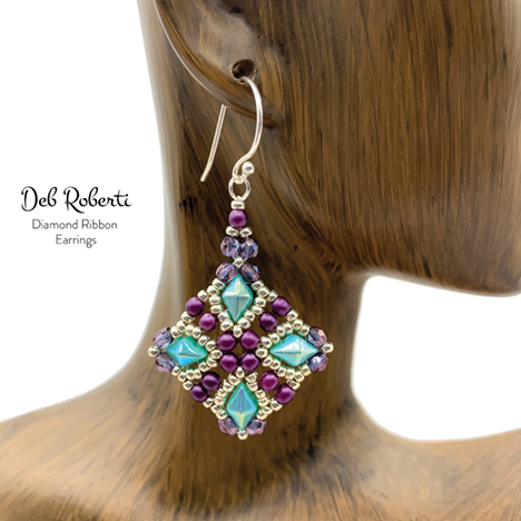 Diamond Ribbon Earrings and Necklace, design by Deb Roberti