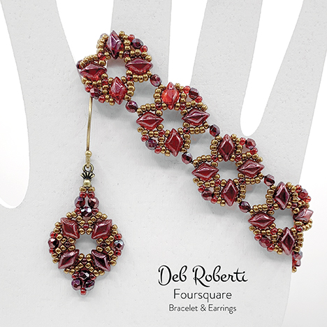 Foursquare Bracelet & Earrings, design by Deb Roberti Foursquare Bracelet & Earrings, design by Deb Roberti
