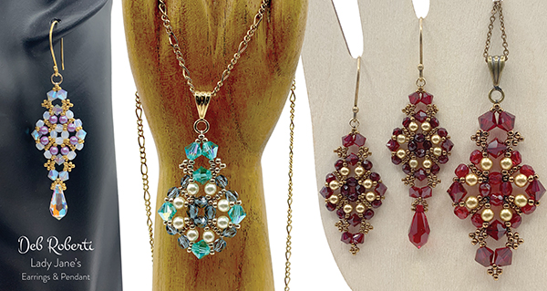 Lady Jane's Earrings & Pendant, design by Deb Roberti