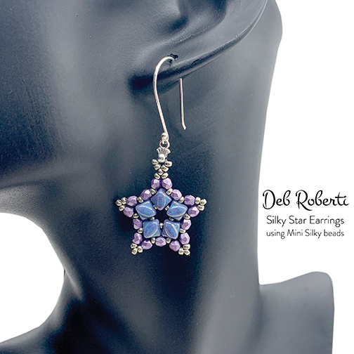 Silky Star Earrings, free pattern at AroundTheBeadingTable.com