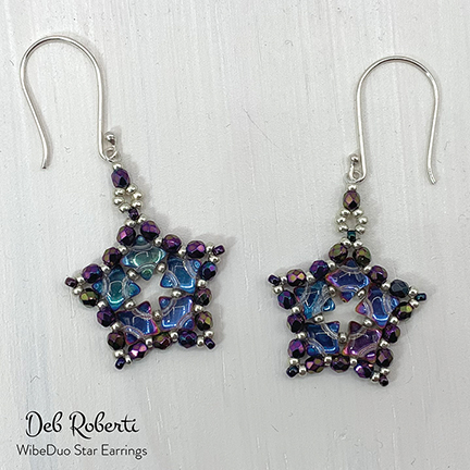 WibeDuo Star Earrings, free pattern using WibeDuo beads