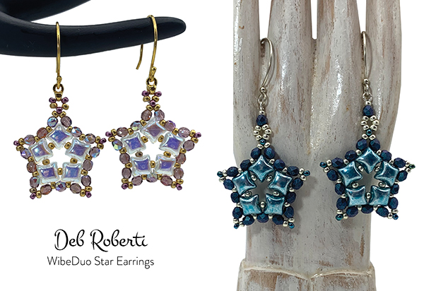 WibeDuo Star Earrings, free pattern using WibeDuo beads