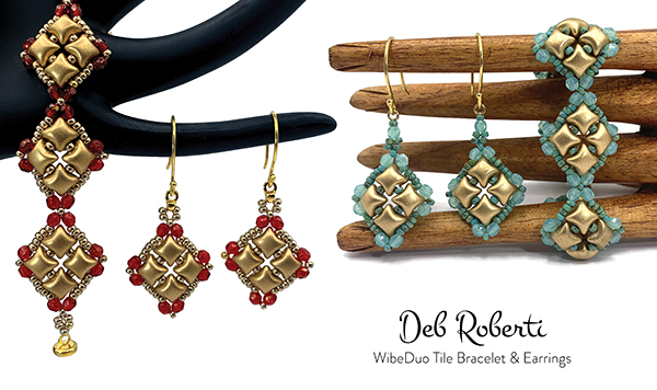 WibeDuo Tile Bracelet & Earrings, free pattern using WibeDuo beads